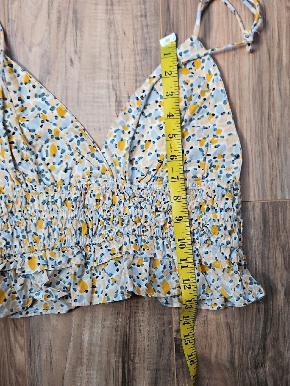 Sim & Sam Yellow Floral Smocked Peplum Cami Top Med - Picture 6 of 7